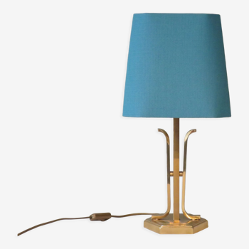 Lampe de table en laiton du milieu du siècle avec nouvel abat-jour personnalisé.
