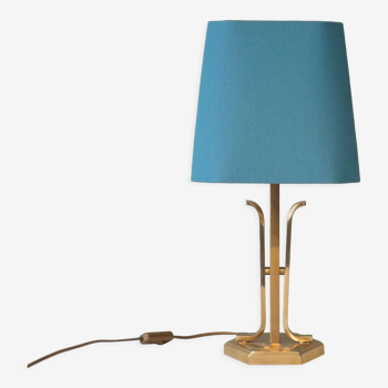 Mid-century brass table lamp with new custom lampshade.