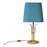Mid-century brass table lamp with new custom lampshade.