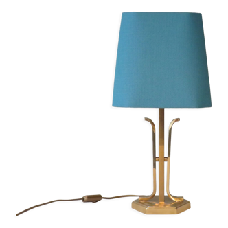 Lampe de table en laiton du milieu du siècle avec nouvel abat-jour personnalisé.