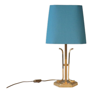 Mid-century brass table lamp with new custom lampshade.