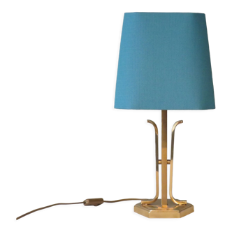 Mid-century brass table lamp with new custom lampshade.