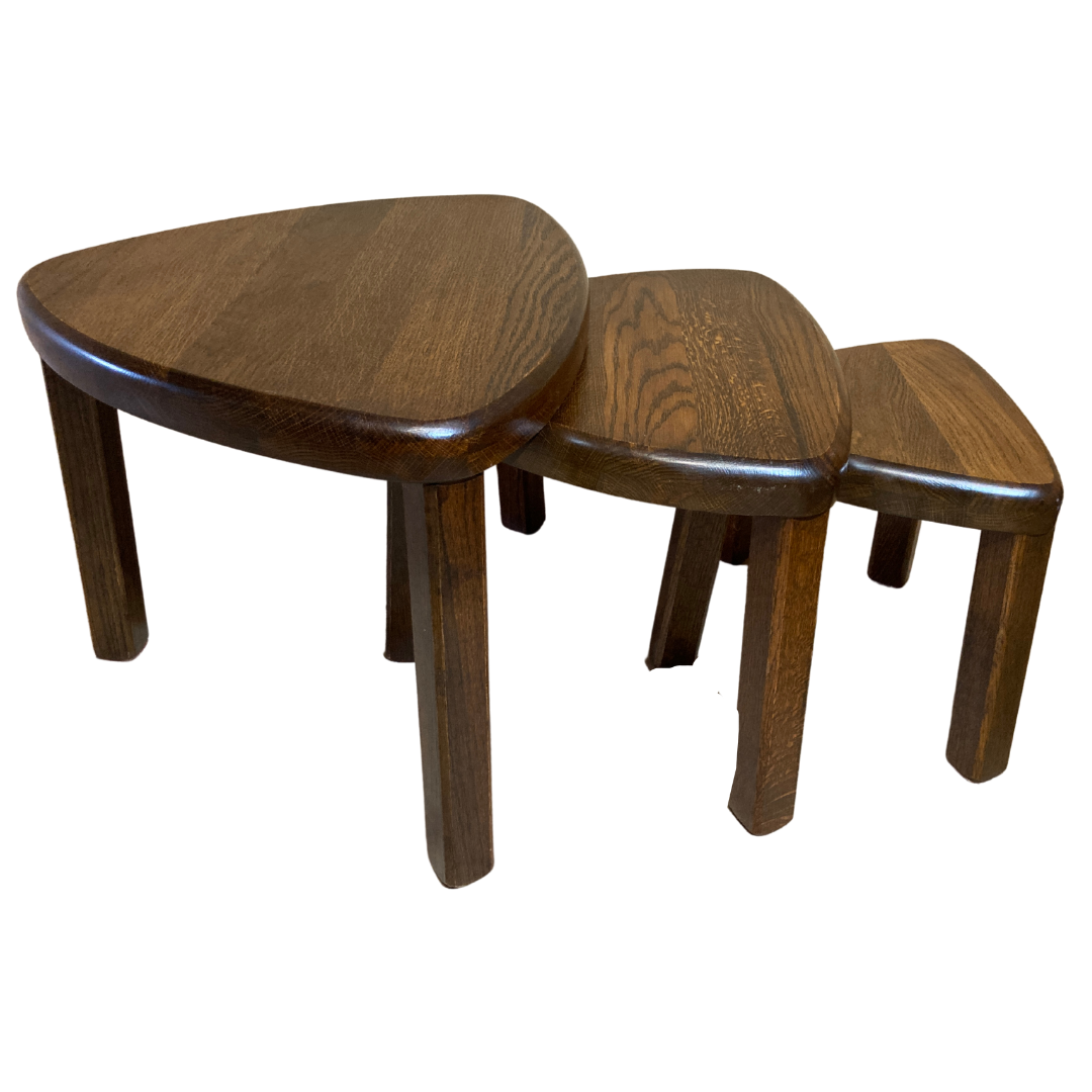 Brutalist oak organic curved oval side or nesting tables, Dutch ca 1960