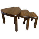 Brutalist oak organic curved oval side or nesting tables, Dutch ca 1960