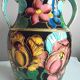 Vase Vallauris Deco hand Patterns flowers with gilding