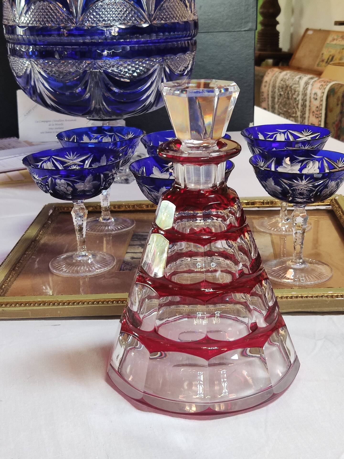 6 cut crystal cobalt blue champagne glasses