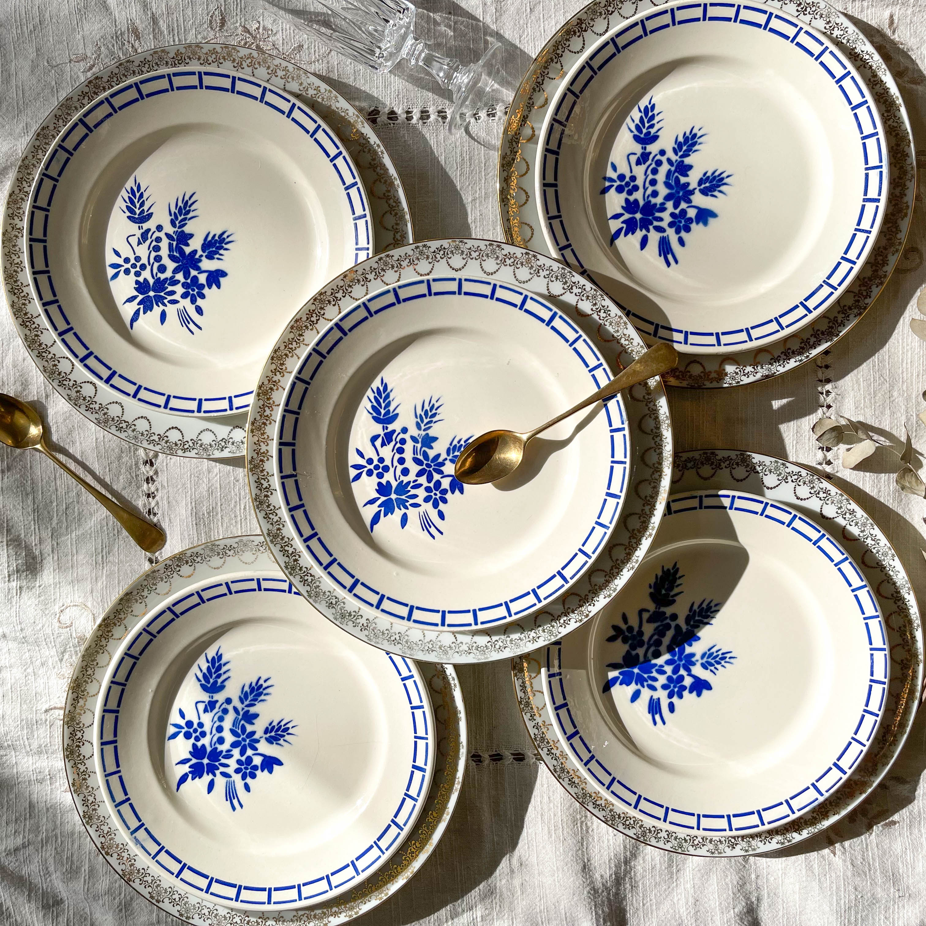 10 Mismatched Porcelain Plates ~ White Gold Porcelain Plates ~ LIMOGES Plates ~ Dishes