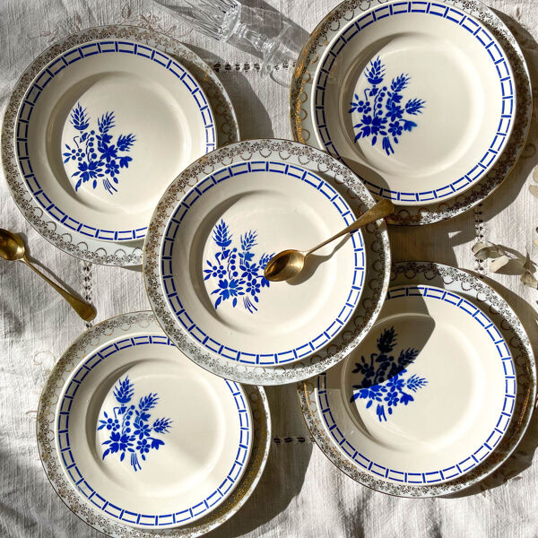 10 Assiettes porcelaine dépareillées ~ Assiettes porcelaine blanche doré ~ Assiettes LIMOGES ~ Vaiss