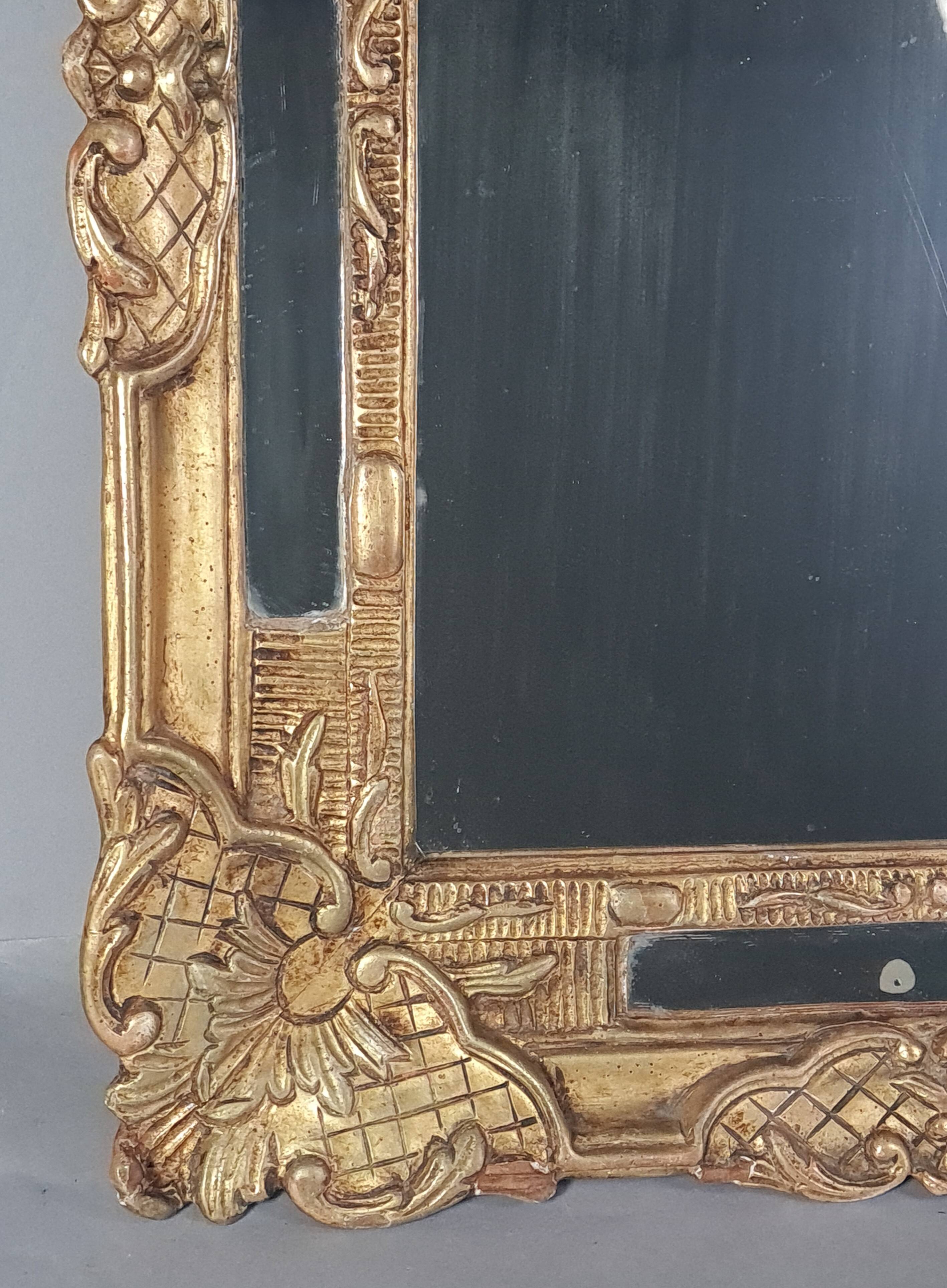 Antique mirror with carved wood frame and original gilding, 69x53 cm, C820.