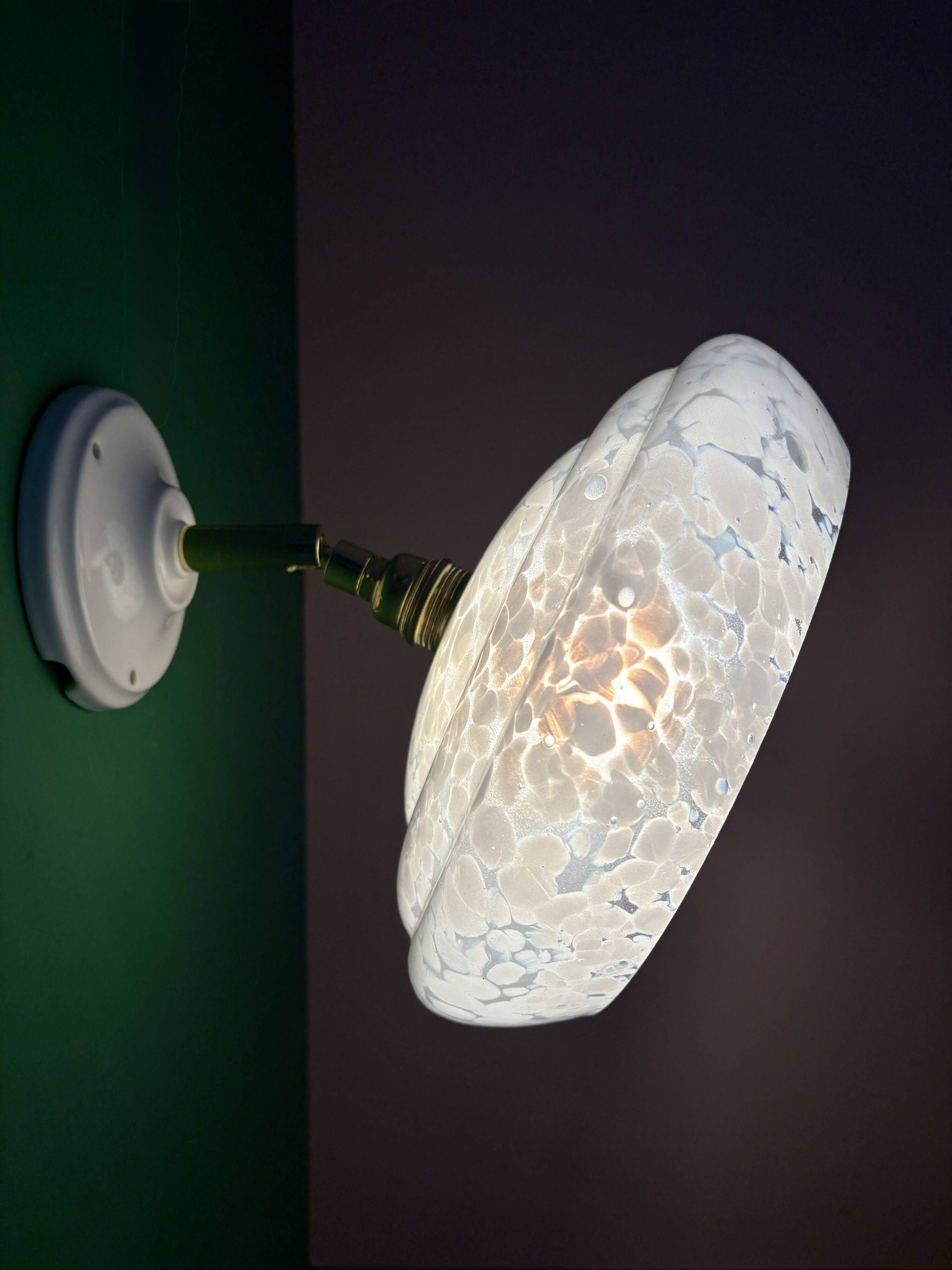 Vintage wall lamp with white clichy glass shade