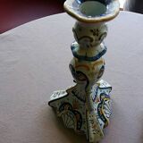 Old pair of candlesticks, earthenware, décor Rouen