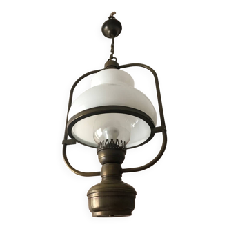 Chandelier / old suspension with opaline / kerosene lamp