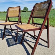 Lot de 2 chaises pliantes en bois et cannage