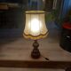Vintage wooden lamp with fringed shade