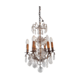 Lustre XIX ème six lumières en bronze et pampilles
