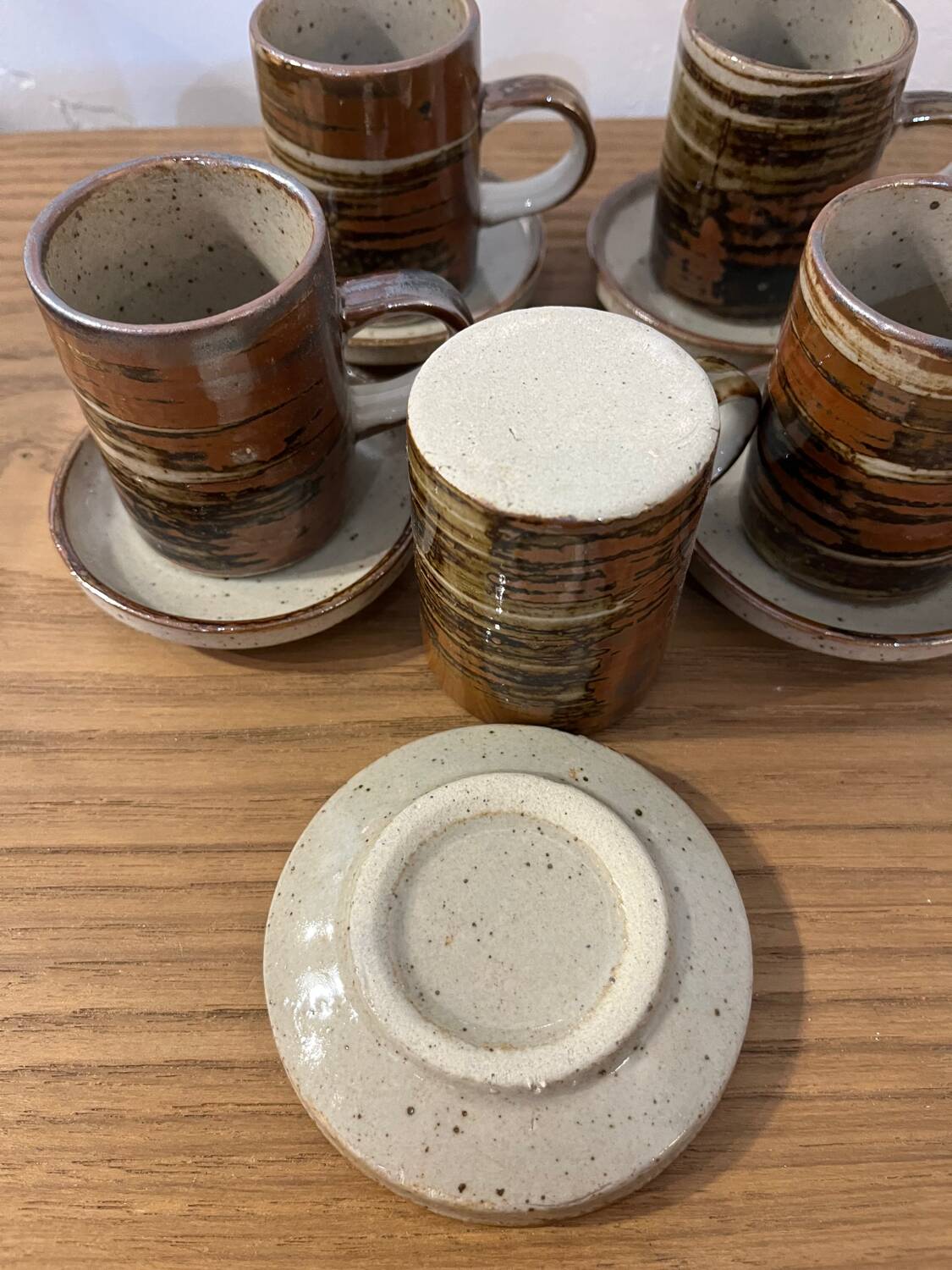 Set of 5 mugs / 2 mocha mugs in stoneware