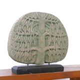 Stone tree sculpture, wooden base, 70s