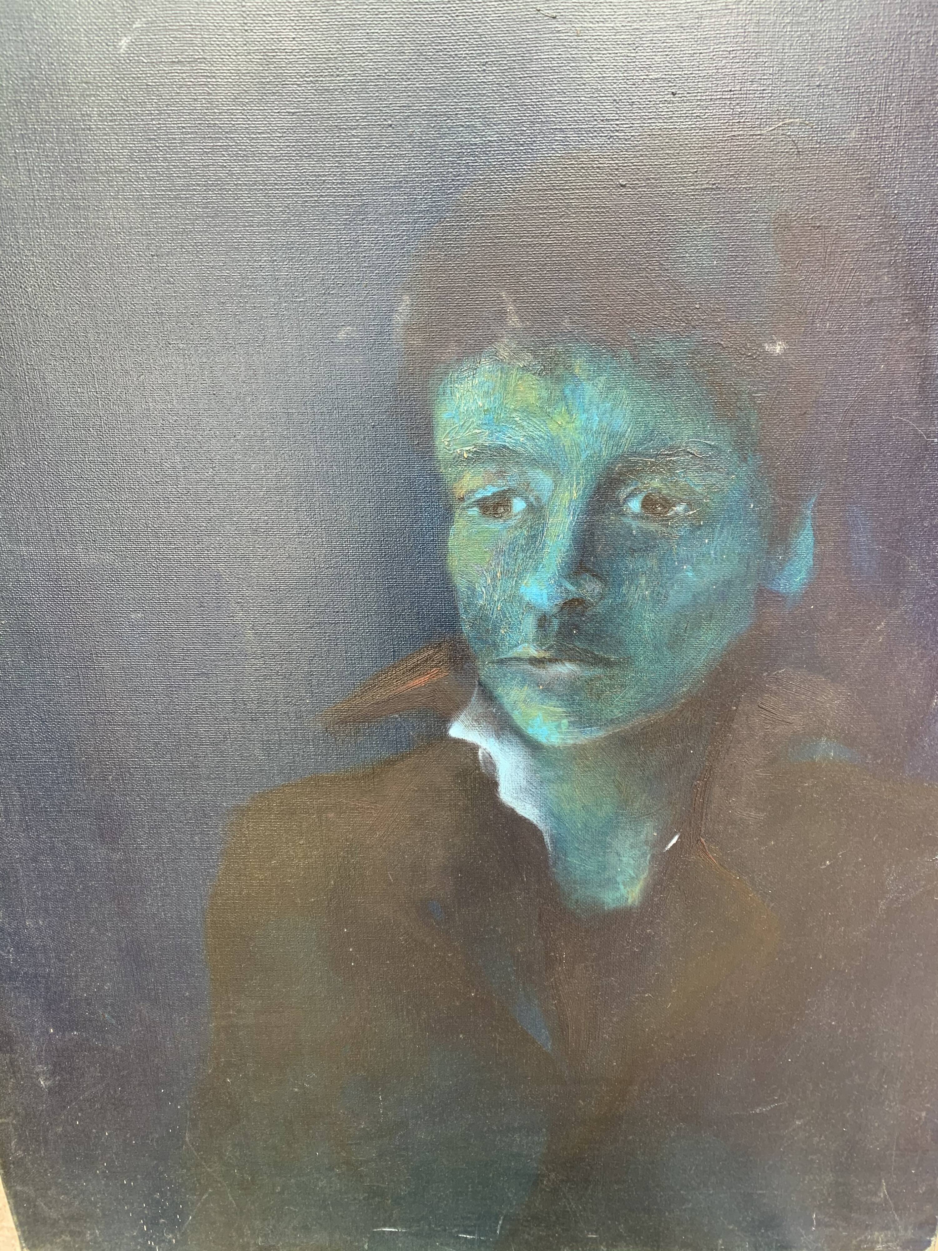 20th Oil School on Canvas Portrait of Man in the Shadows 62 X 50
