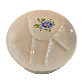 6 fondue plates "earthenware of Saint Amand" floral decoration