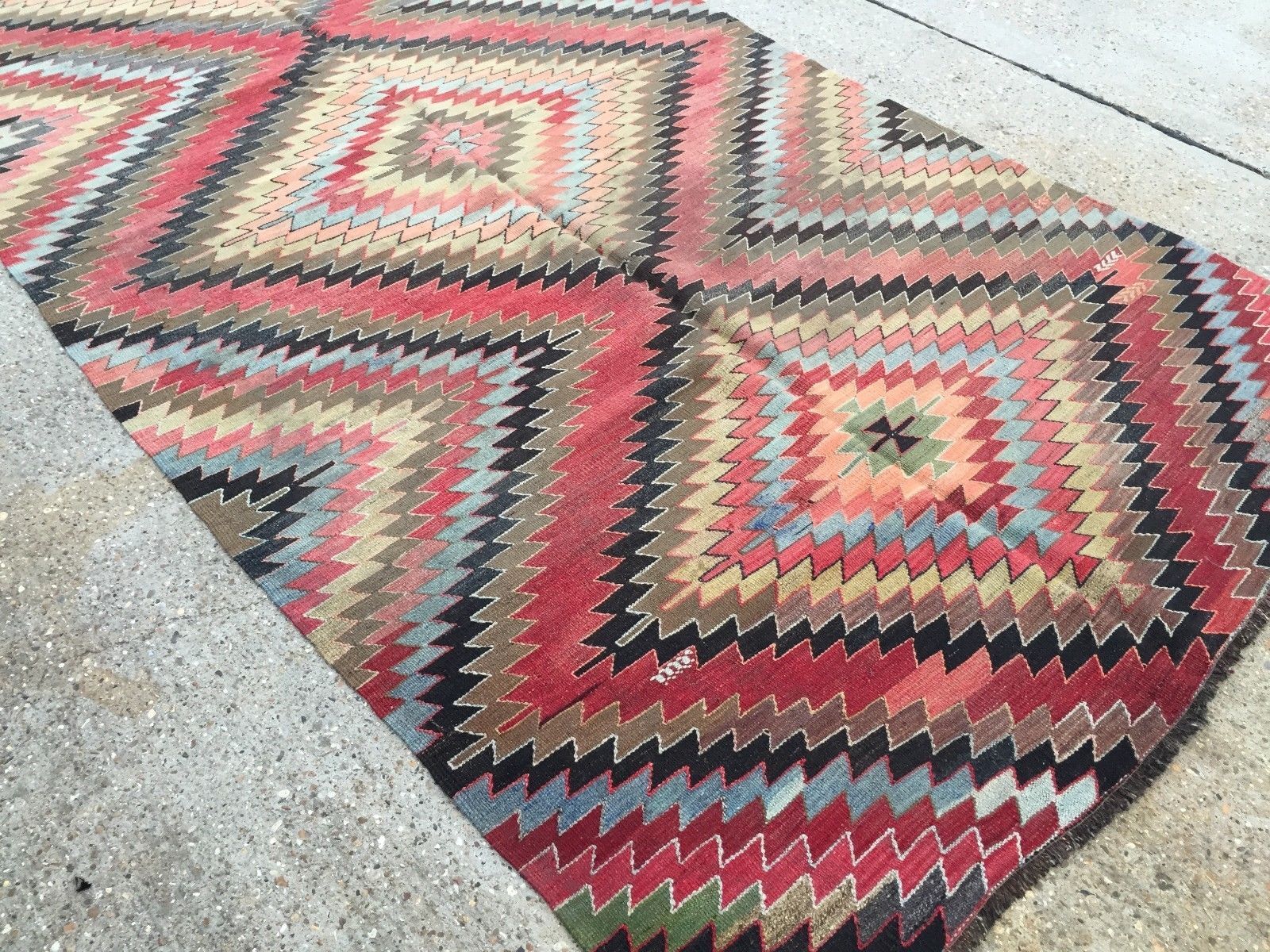 Vintage Turkish Kilim Kelim Rug 338x168 cm shabby chic wool, country home, boho