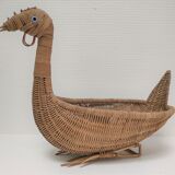 Zoomorphic basket bird, wicker braided vintage