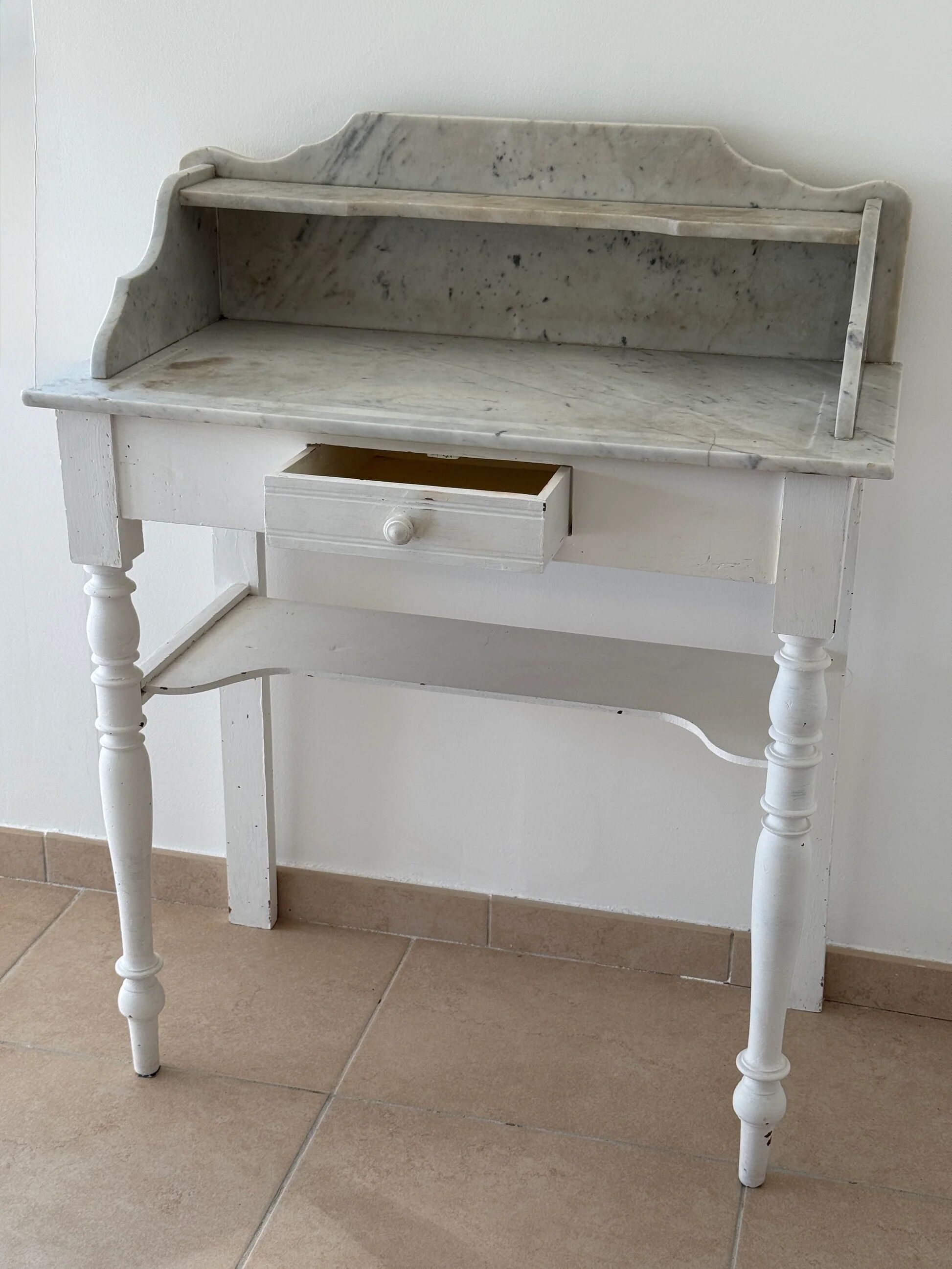 Shabby chic wooden and marble dressing table