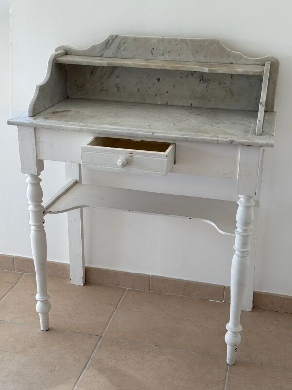 Bureau coiffeuse en bois et marbre shabby chic