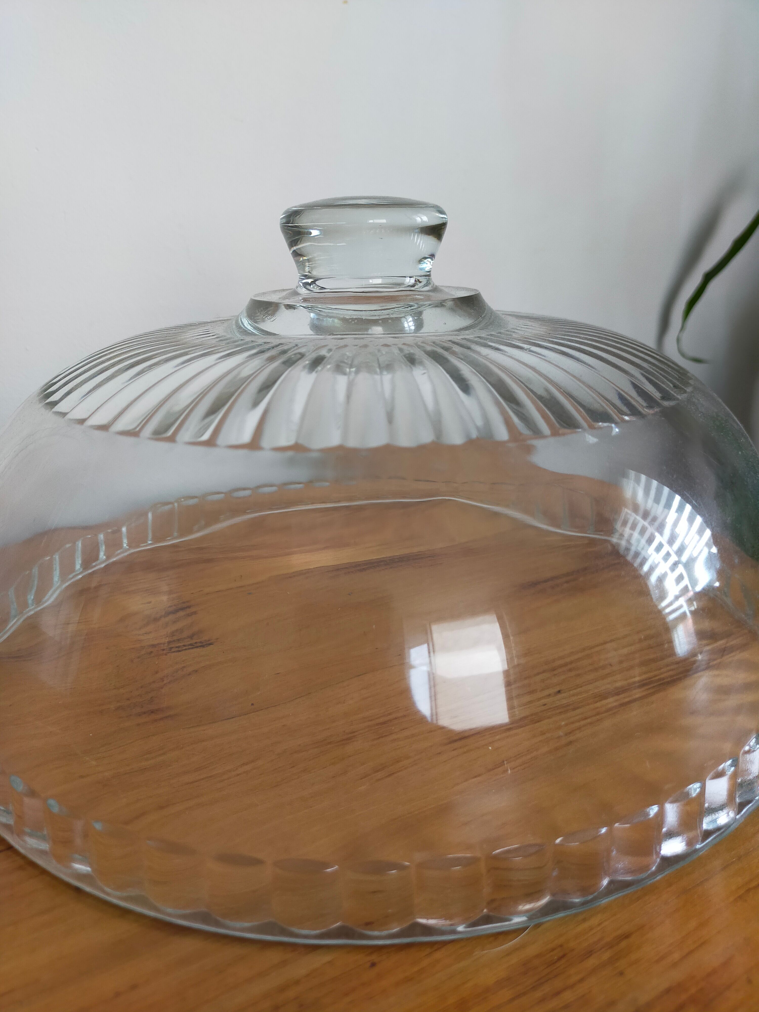 Glass cheese bell with vintage plate