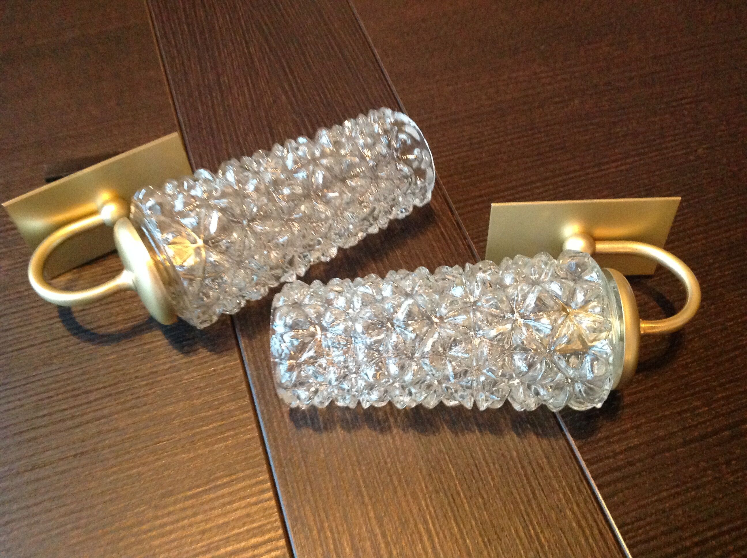 Pair of tulip glass and gold/vintage metal wall lamps 60/70