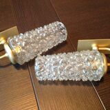 Pair of tulip glass and gold/vintage metal wall lamps 60/70