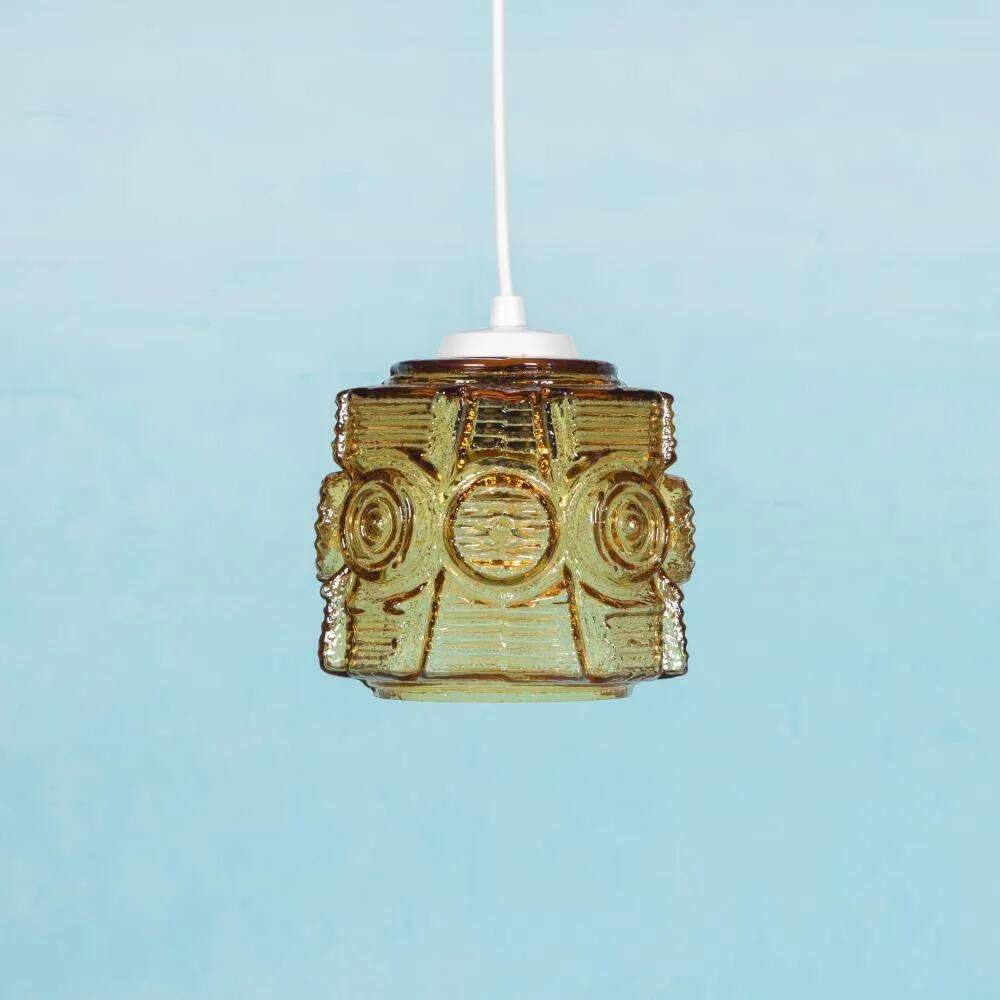 Vintage glass pendant light Vitrika, mid-century amber pendant.