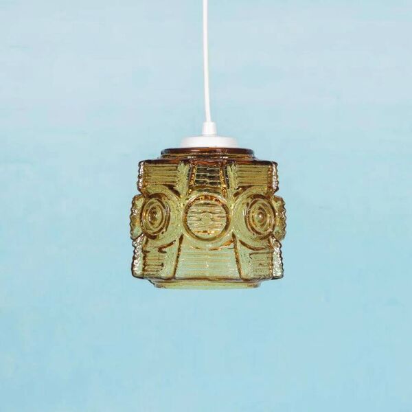 Suspension vintage en verre Vitrika, suspension ambre du milieu du siècle