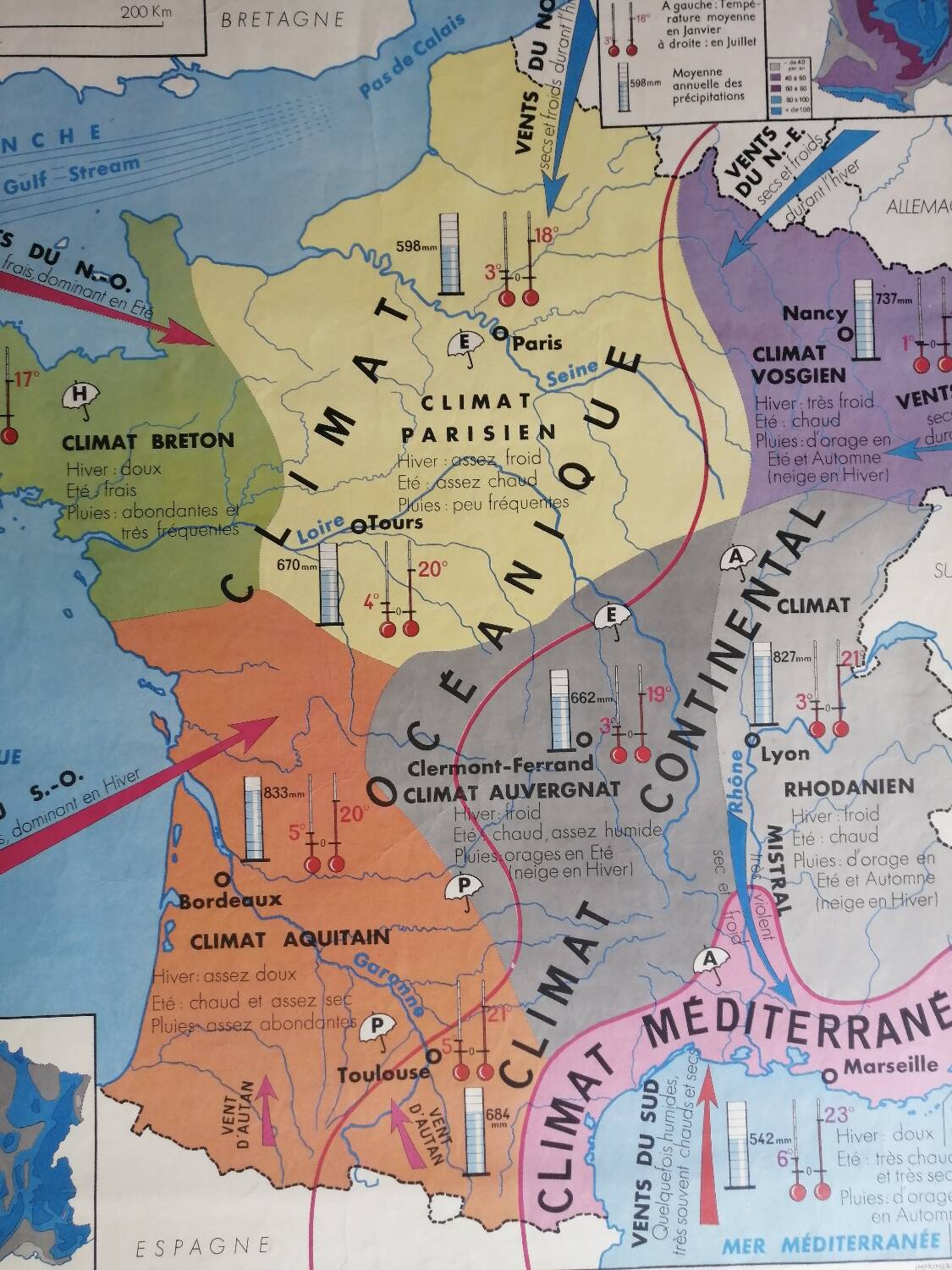 Vintage school map mdi France - Atlantic coast.