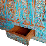 Damchaya Chest Blue Original Piece Old Teak with Secrets 150x108x65cm