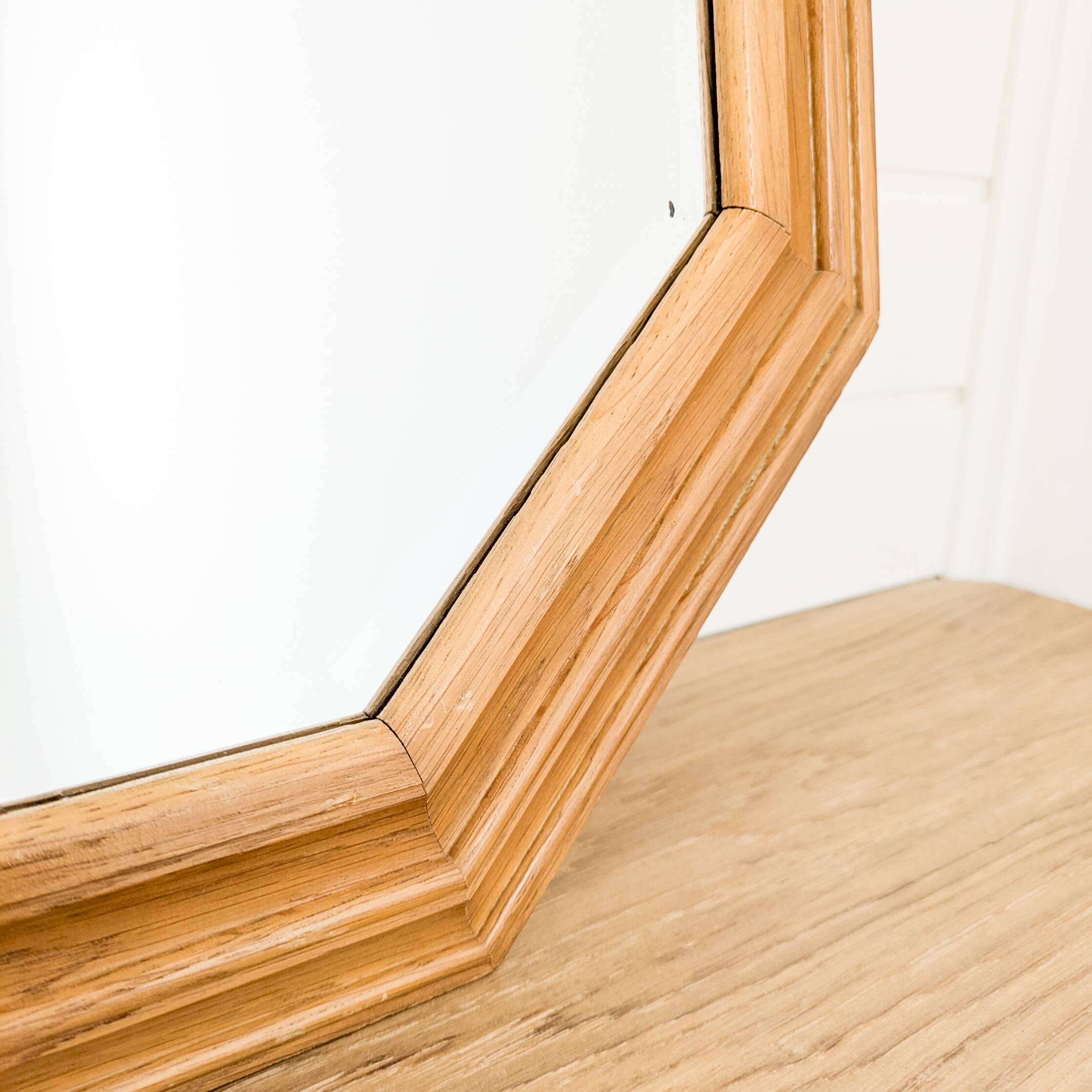 Miroir vintage octogonal en bois massif, style Mid-Century