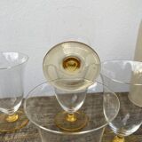 7 glasses with crystal stemmed yellow feet / cups