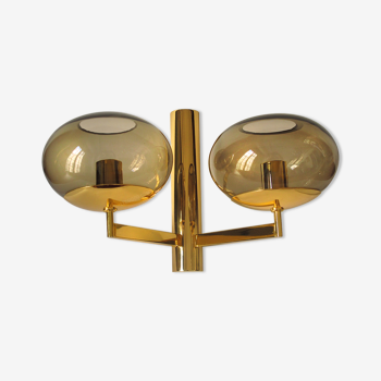 Duo wall lamps. Golden metal and smoked glass from Sciolari 1970