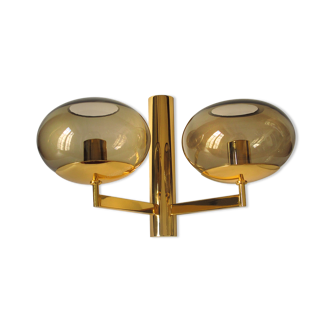 Duo wall lamps. Golden metal and smoked glass from Sciolari 1970
