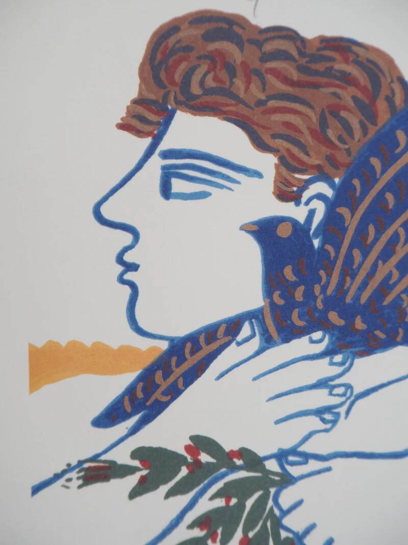 Alekos FASSIANOS: Olympic Games, Athlete with branches and dove, Signed lithograph