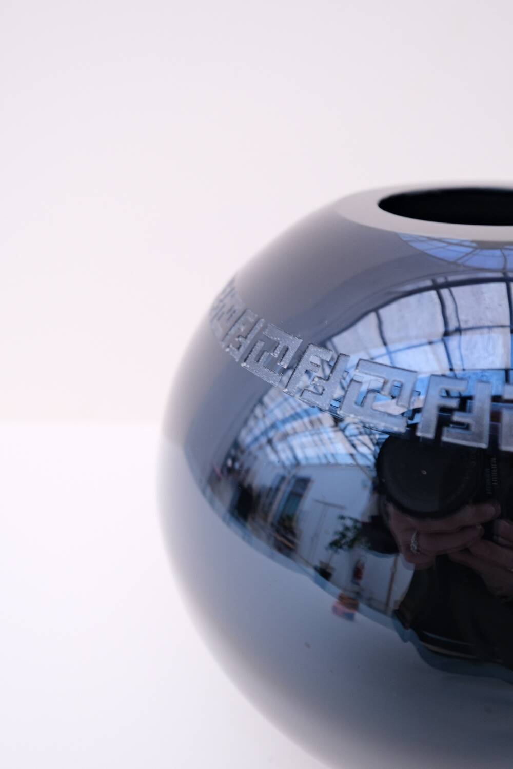 Murano vase by fendi in dark blue blown glass with mirror effect, italy 1990