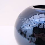 Murano vase by fendi in dark blue blown glass with mirror effect, italy 1990