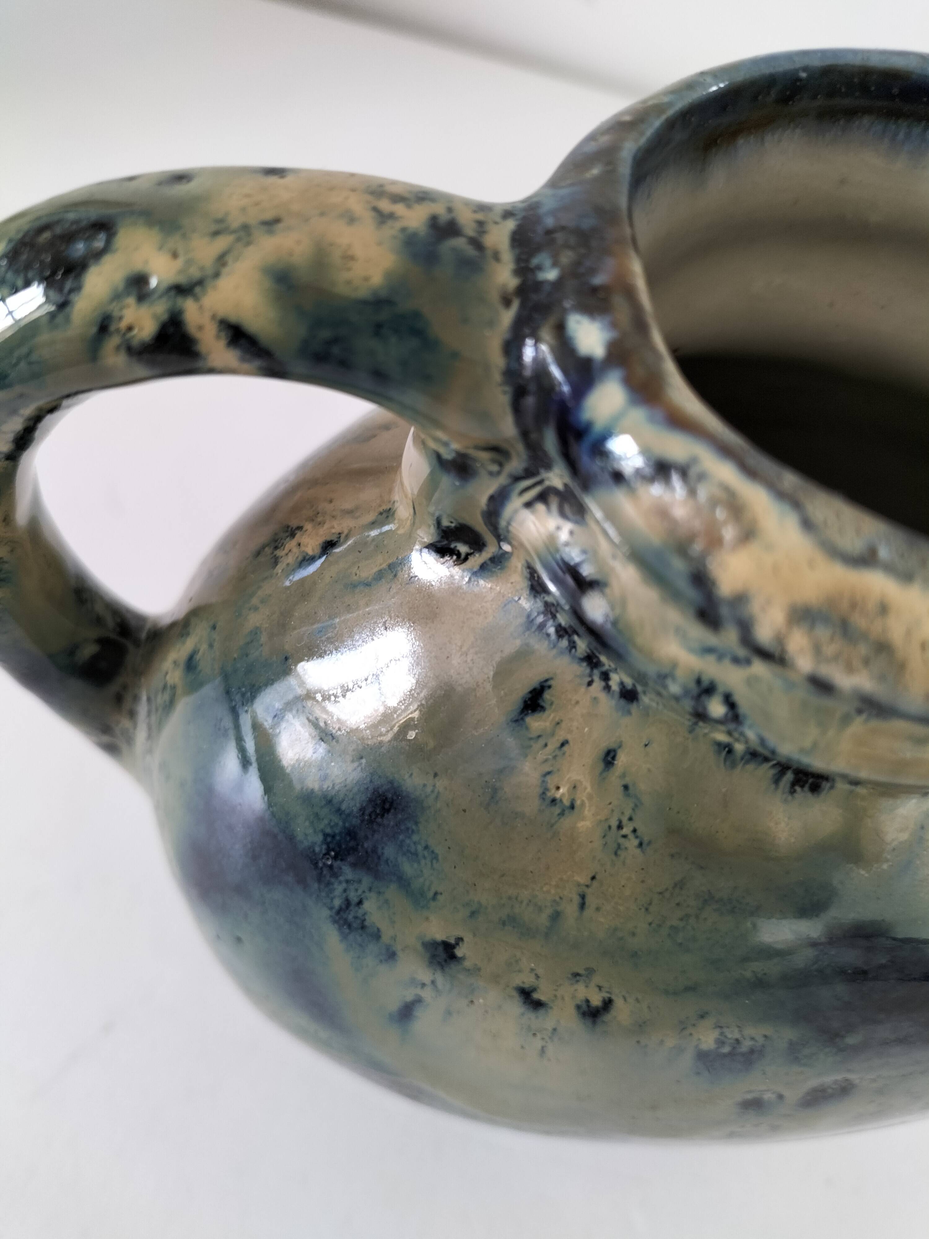 Blue and beige glazed stoneware jug, model 218