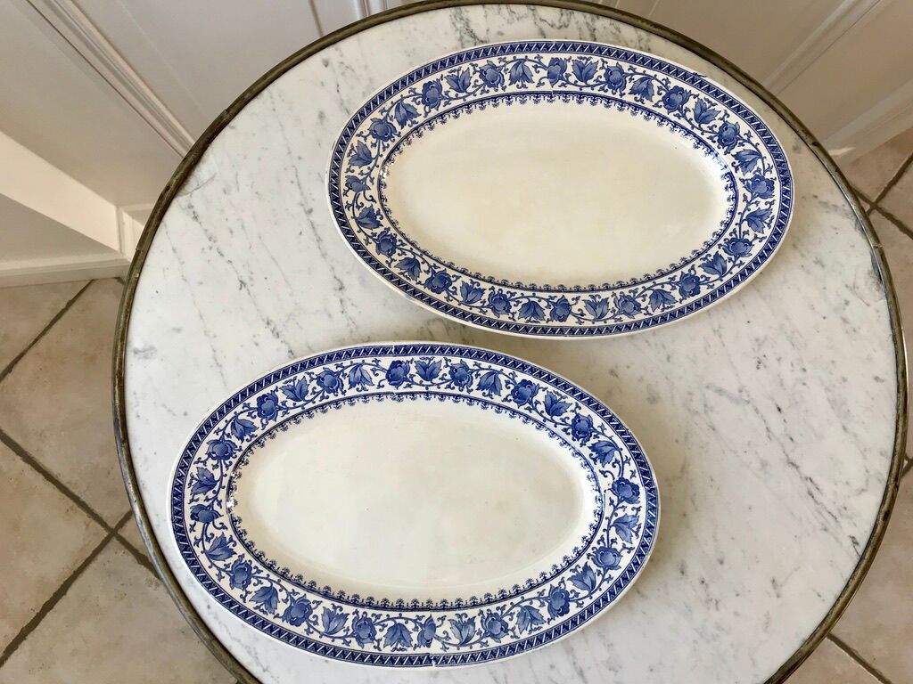 Duo of oval flat terre de fer u&c sarreguemines model "syrah" late nineteenth