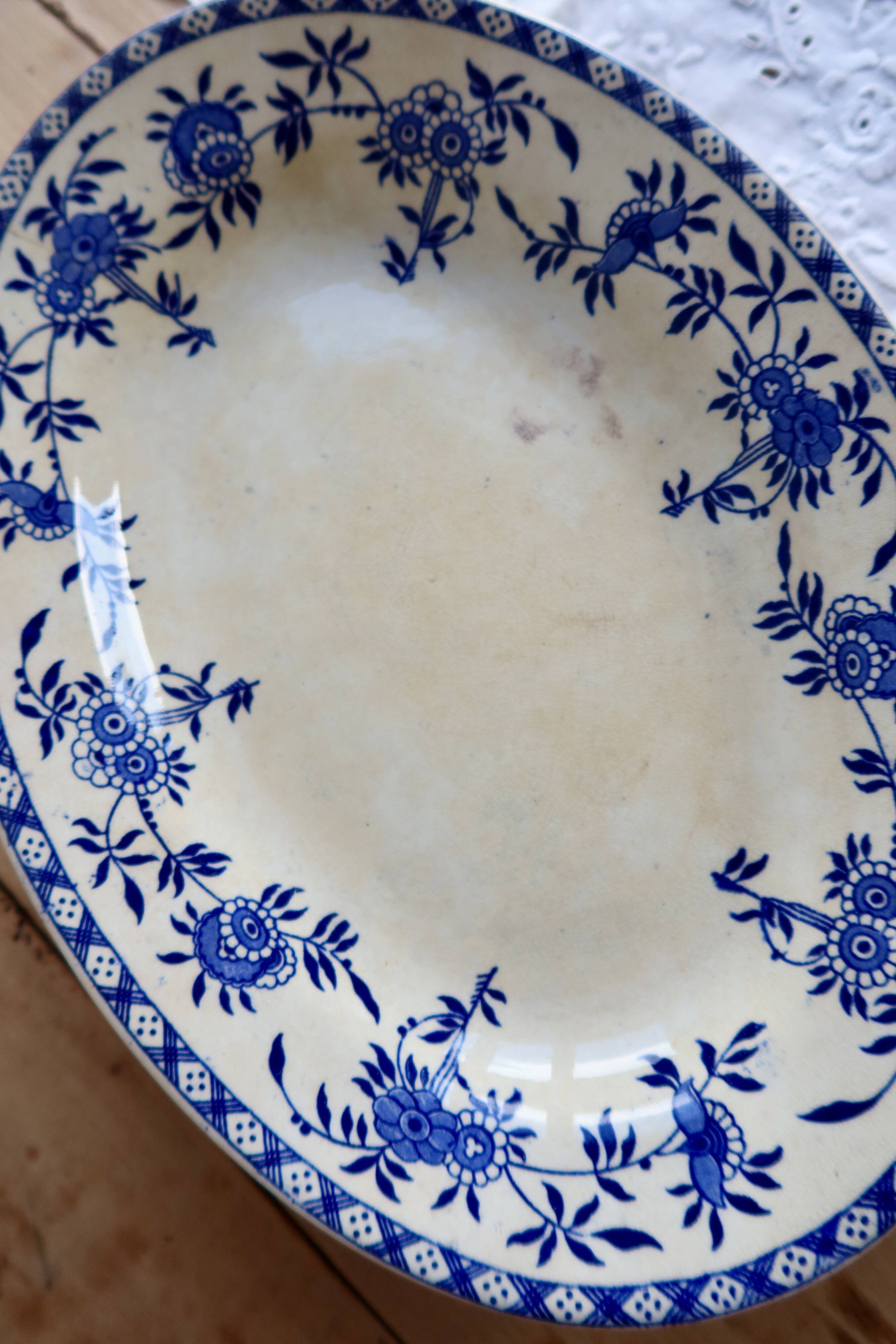 Large oval antique plate, blue and white Dresden porcelain.