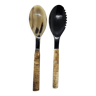 Serving cutlery set in buffalo horn and ribbed bone handle