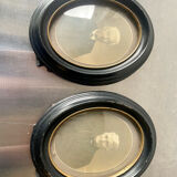 Antique pair of black wooden oval frames each 16.5 cm x 13 cm