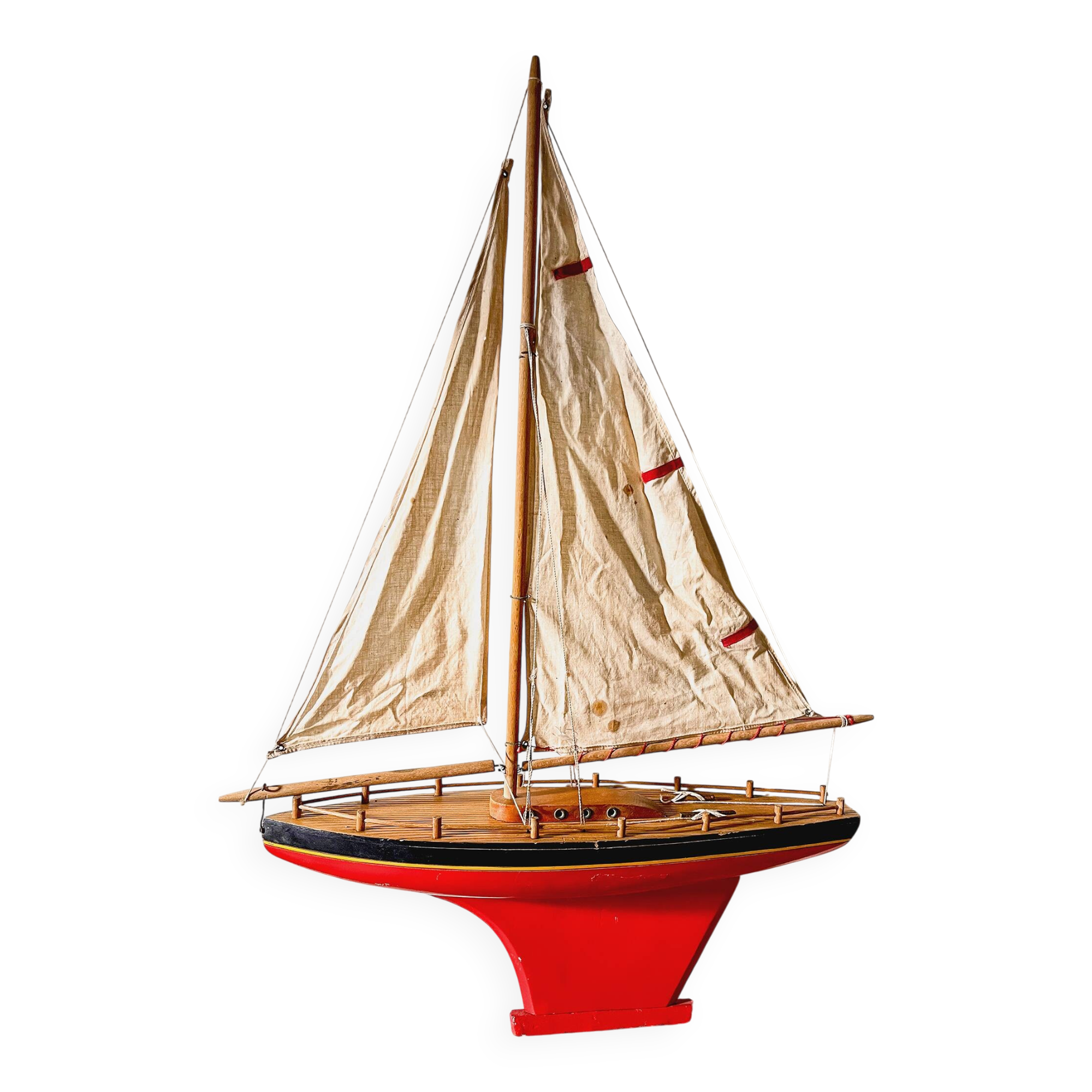 Large wooden basin sailing boat, brand Tirot, navigable antique toy.