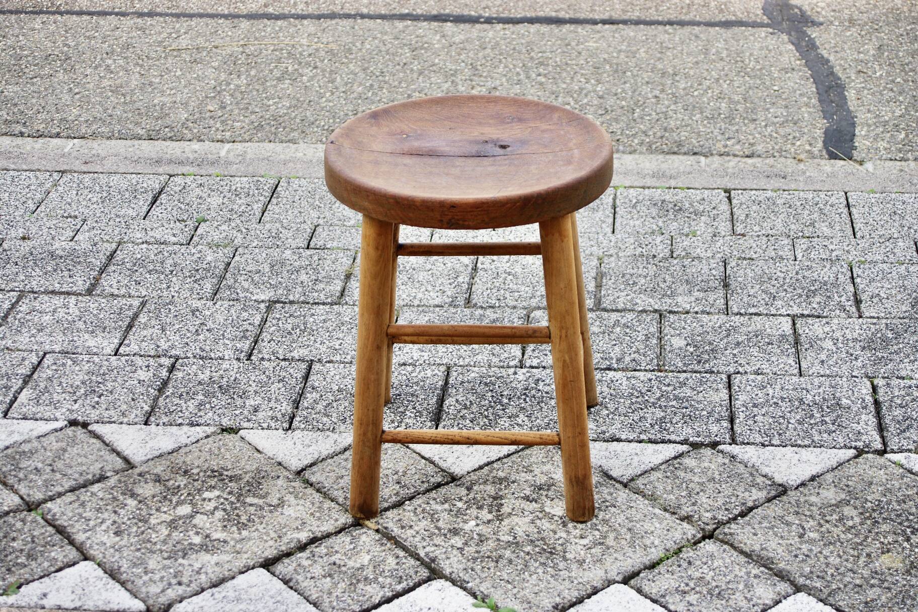 Vintage oak stool from maison hurel paris 1960