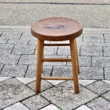 Vintage oak stool from maison hurel paris 1960