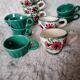 Set of small vintage, flowery and green bowls